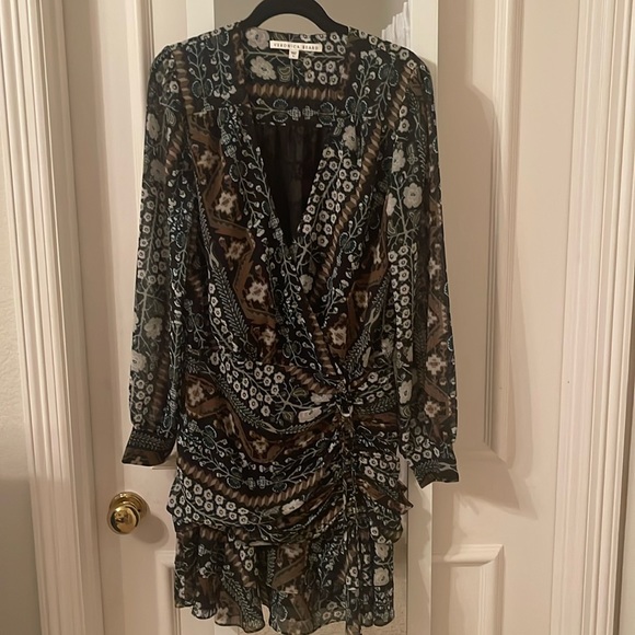 Veronica Beard Dresses & Skirts - Veronica Beard Sheer Floral Print Mini Dress in Black and Olive